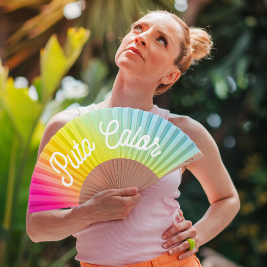 Abanico "Puto Calor" Color Arcoiris
