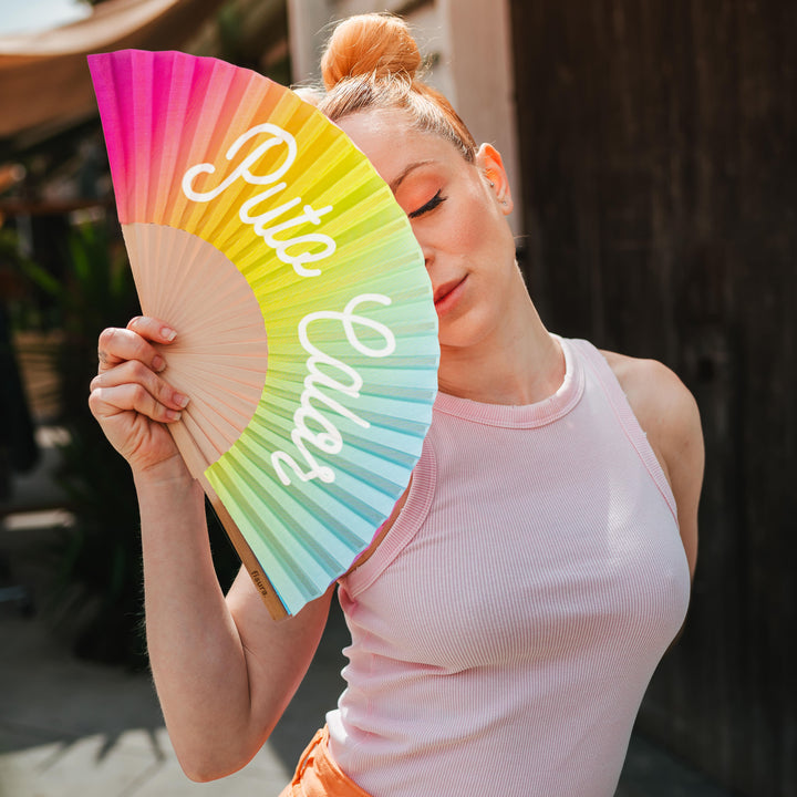 Abanico "Puto Calor" Color Arcoiris