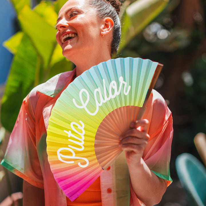 Abanico "Puto Calor" Color Arcoiris