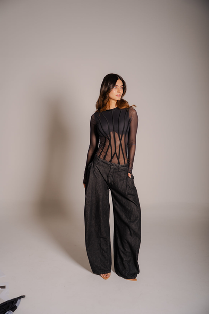 Body Renata Negro Manga Larga